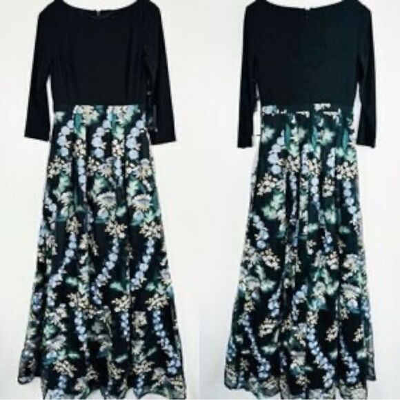 Adrianna Papell GUC Fitted Bodice Highwaist Embroidered Full Gown Dress Size 14W - Picture 7 of 7